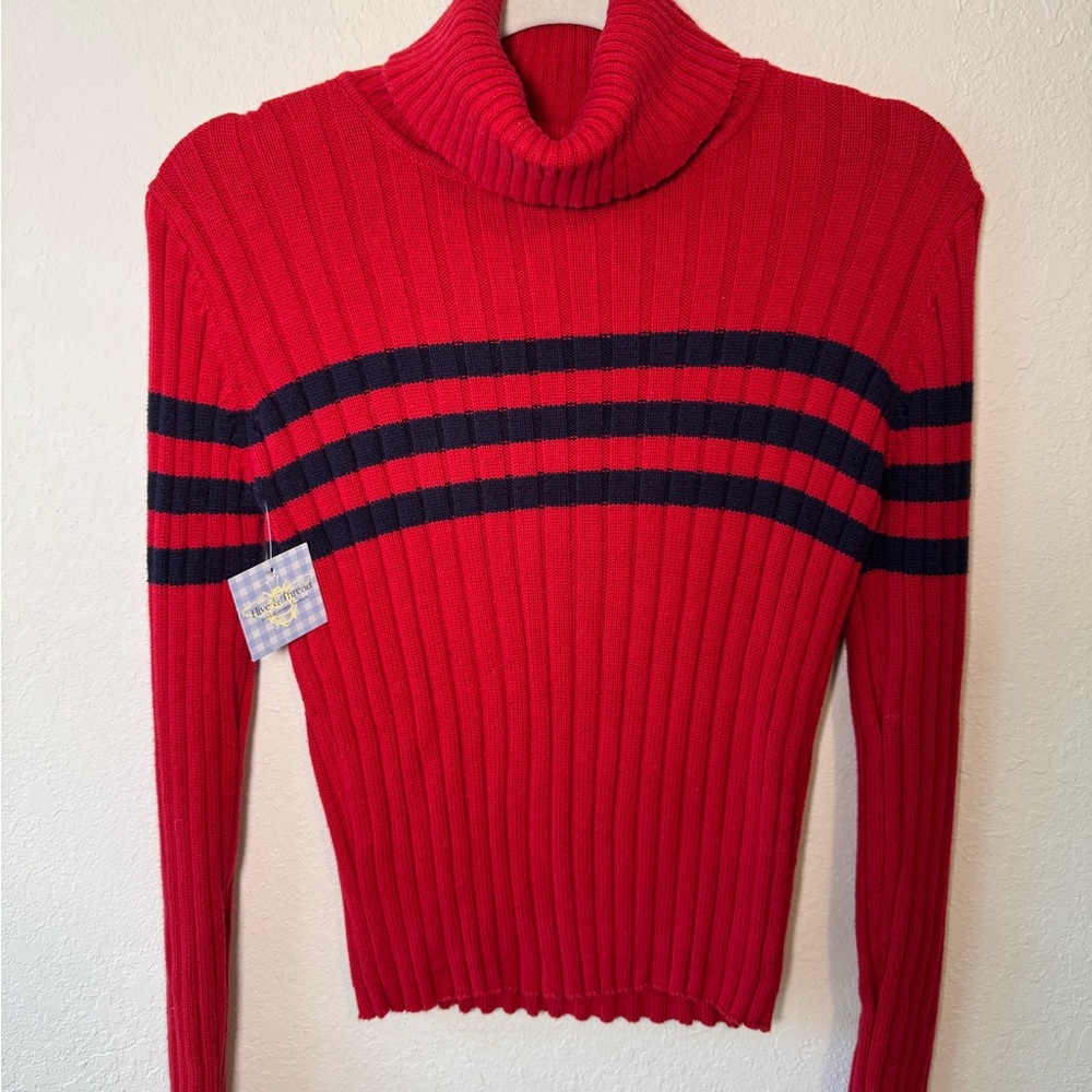 90’s vintage red and Navy Cowl Turtleneck Sweater